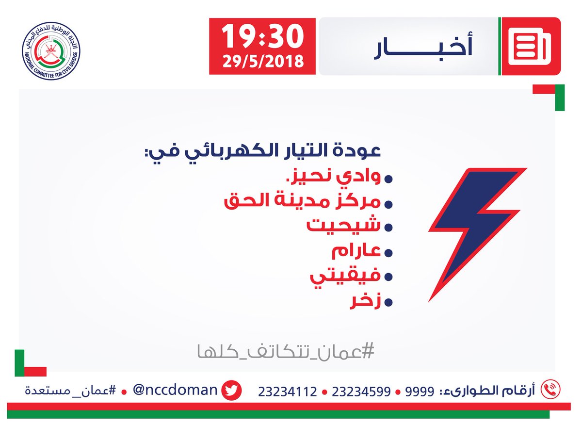 عودة التيار الكهربائي في معظم ولايات محافظة ظفار